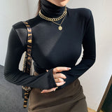 Slim Velvet Turtleneck Minimalist Tops