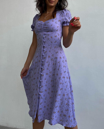 Summer Vintage Women Side Split Long Dress Female Boho Beach Retro Print Sundress Vestido