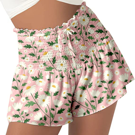Women High Waist Loose Shorts Sports Drawstrings Floral Print Beach Shorts