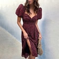 Midi Dress Vintage Floral Print Split Blue Sundress Elegant Party Beach Dress
