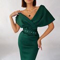 Off-Shoulder Elegant Party Ladies Vintage Evening Formal Midi Dress