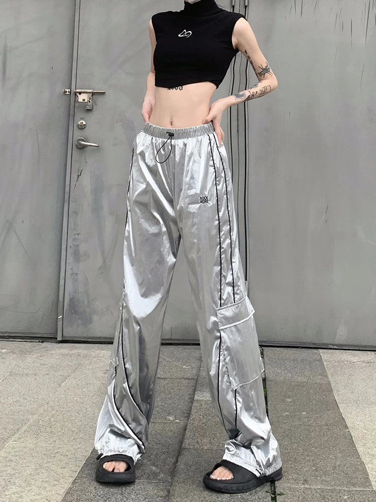 Streetwear High Waist Silver Cargo Sweatpants Main image