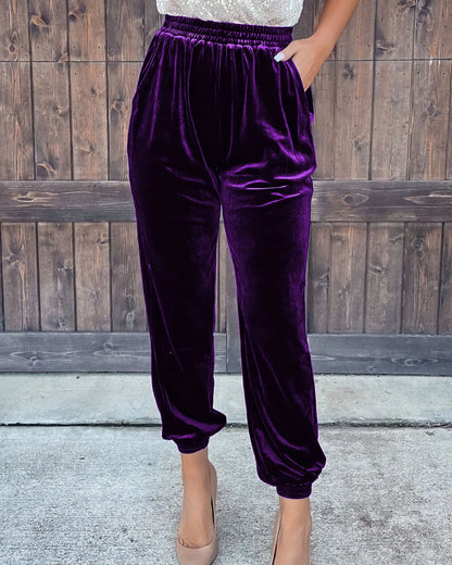 Winter's New Soft Stretch Velvet Velour Joggers With Pockets in 7 Colors Sweatpants