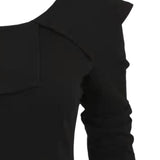 Vintage Asymmetric Ruffles Hem Sweatshirt Tunic Dress Skew Collar One Shoulder