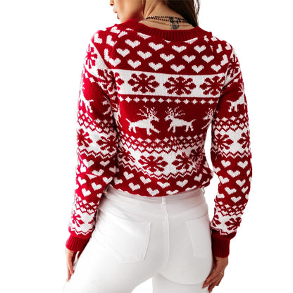 Christmas Sweater Knitted Pullover Sweater Snowflake Elk Print Sweaters