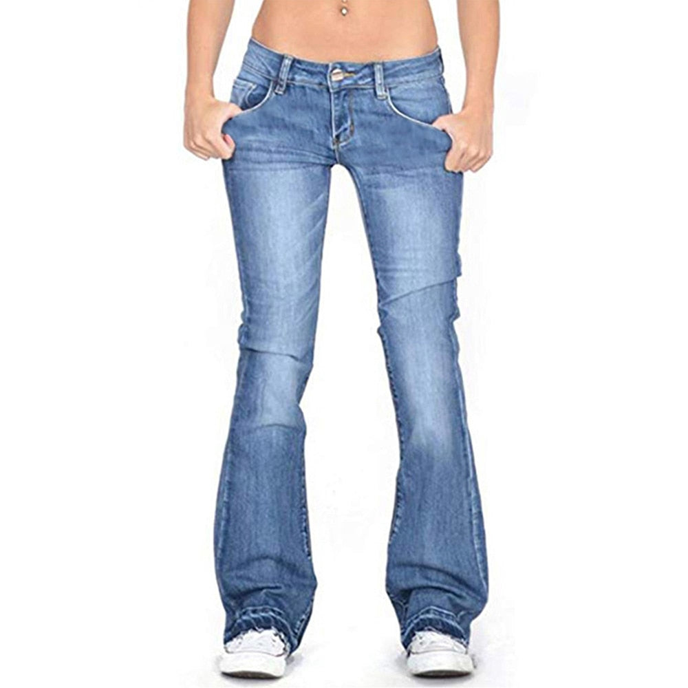 Women Bell Bottom Mid Rise Bootcut Jeans Flare Jeans for Slim Pants Trousers