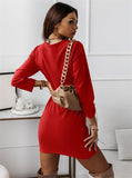 Solid Color Dresses V-Neck Long Sleeve Slim Mini Dress