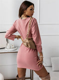 Solid Color Dresses V-Neck Long Sleeve Slim Mini Dress