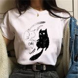 Women T-shirt Cartoon Cat Mushroom Halloween Print T-shirts