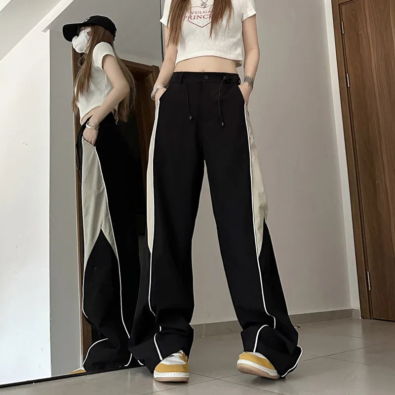 Y2K  Contrasting Colors Straight Mopping  High Waist Sweatpants Main image