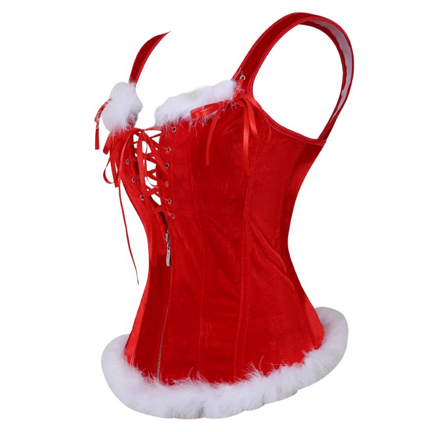 Sexy Christmas Overbust Corset Top Straps Lace Up Zipper Corsets Bustiers
