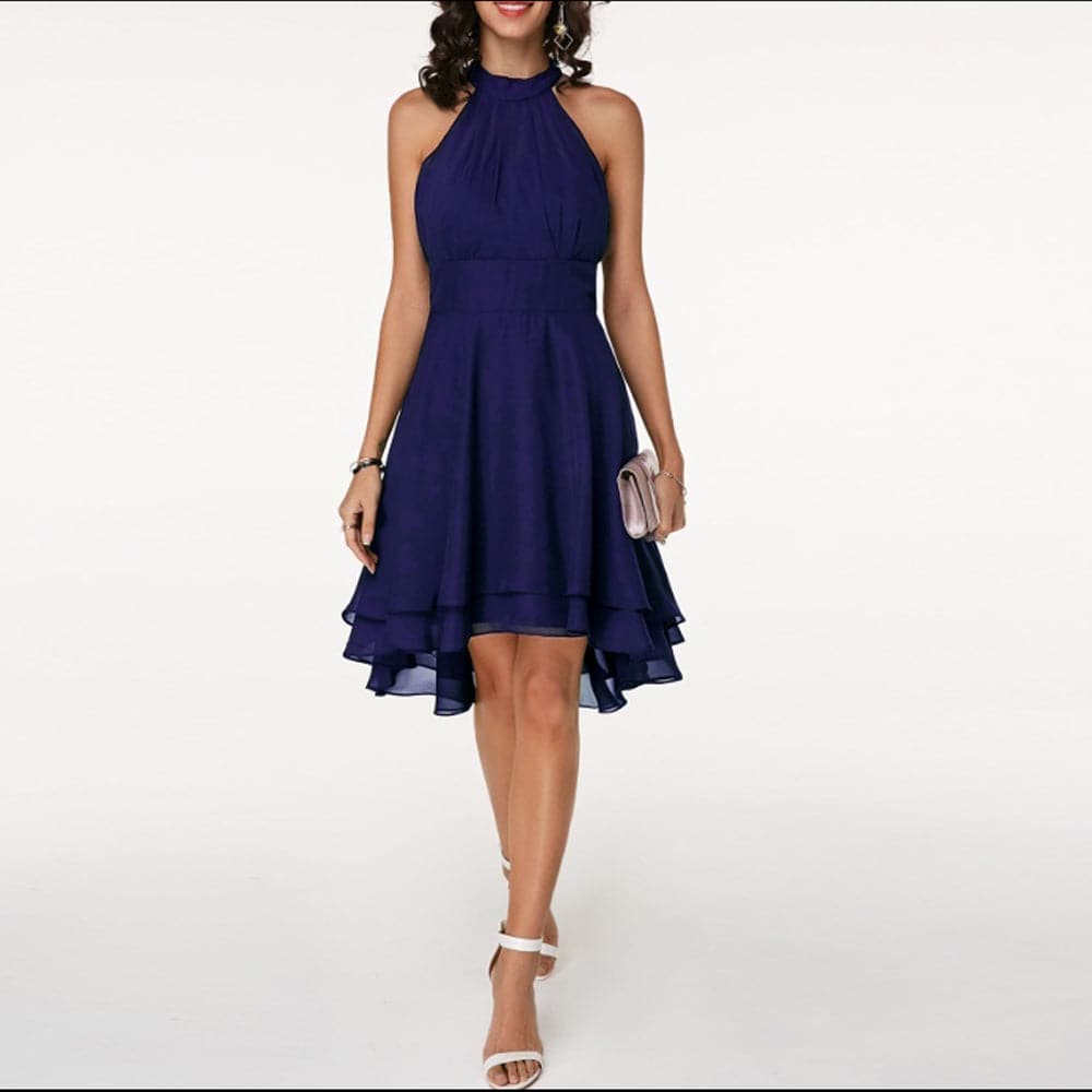 2023 Women's Dress Elegant Halter Sleeveless Cropped Layered Midi Dress