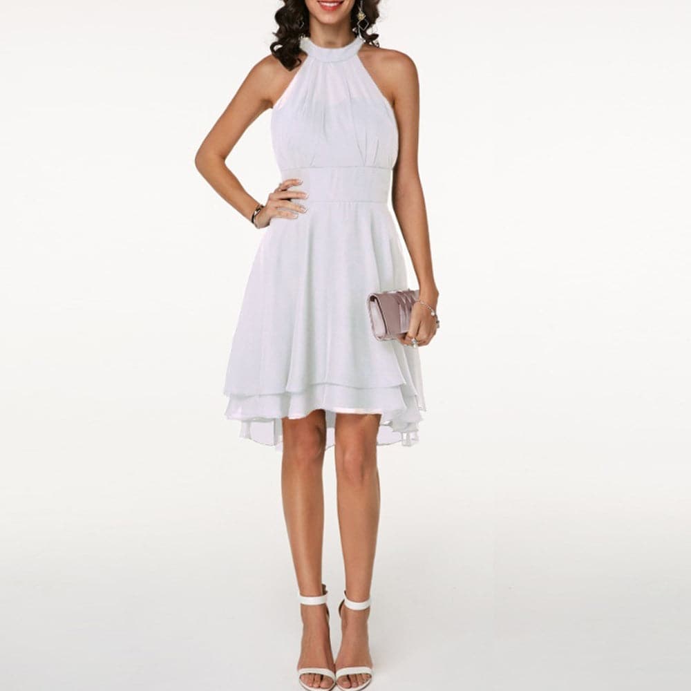 2023 Women's Dress Elegant Halter Sleeveless Cropped Layered Midi Dress