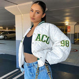 Y2k Green Print Fashion Baseball Jacket