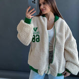 Y2k Green Print Fashion Baseball Jacket