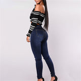 Vintage Skinny Double-Breasted High Waist Pencil Jeans Slim Fit Stretch Denim Pants Full Length Denim Tight