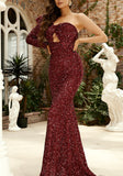 Red Sequin Beaded Evening Dress Long Luxury Celebrity Wedding Party Dress