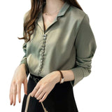 Woman's Social Blouse Solid V Neck Shirt Female Long Sleeve  Tunic Women Office Career Plus Size Tops 3XL 4XL