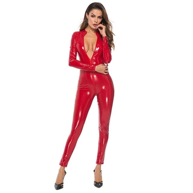 Womens Sexy Faux Leather Bodysuits