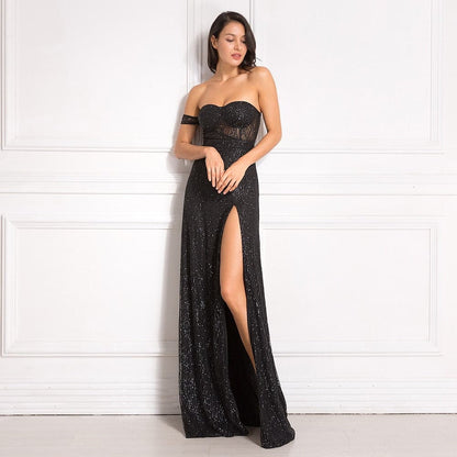 Off Shoulder Glitters Floor Length Split Party Dress