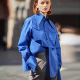 Royal Blue Shirt Women Lapel Blouse Feminina Fashion Safari Style Spring Summer Top