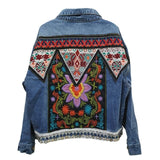 2023 Boho Denim  Floral Appliques Embroidery Vintage Coat