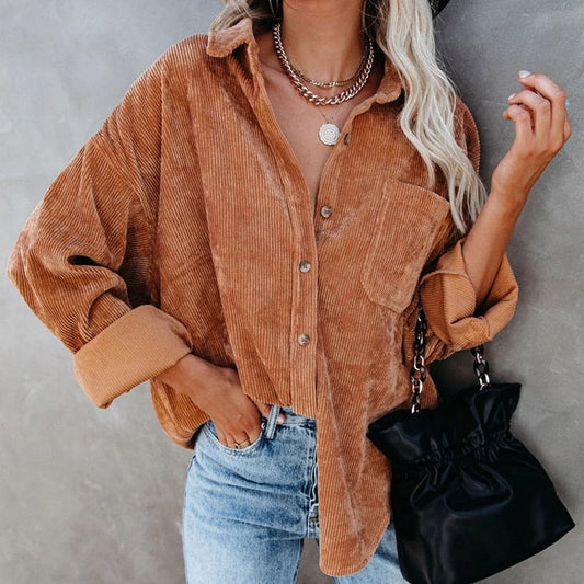2023 Corduroy Shirts Women Tops Solid Blouses
