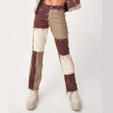 Women Striped Patchwork Jeans