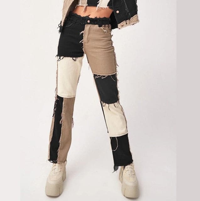 Women Striped Patchwork Jeans