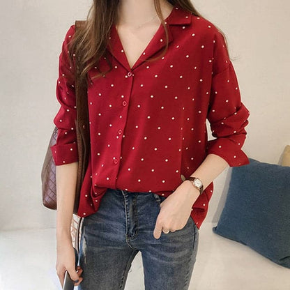 Polka Dot Blouse Women Shirt Long Sleeve Blouse Korean Female Tops Tunic Clothing Asian Size