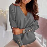 Women&#39;s sweater Autumn Solid Color Deep V Neck Pocket Single-breasted Long Sleeve Pullover Knitted Cardigan Tops 2020 Oversized