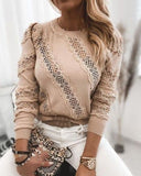 Office Lady Women Shirts Blouse Round Neck Long Sleeve Lace Stitching Knitted Tops Party Ruffle Hollow Out Blouses Shirts