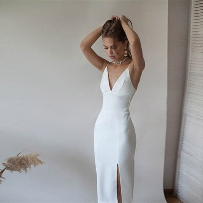 Sexy Backless White Party Dress For Women Spaghetti Strap High Split Slim Sheath 2021 New Spring