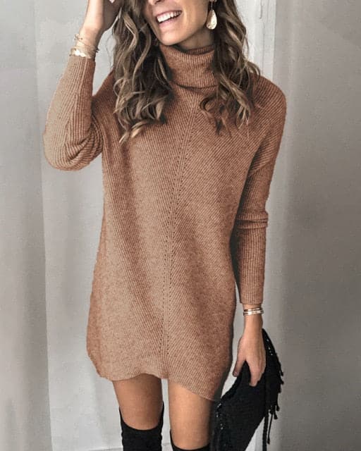 2023 Fashion Turtleneck Long Sleeve Sweater Dress