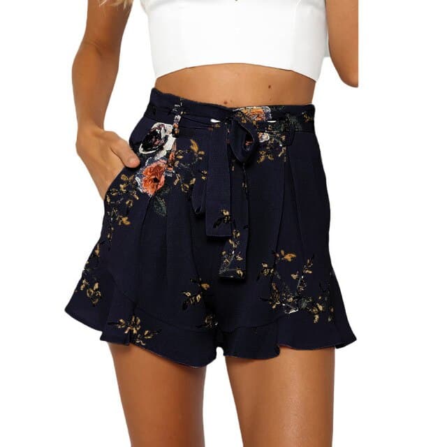 Women Shorts Casual Summer Ruffle Floral Print Zipper Short Plus Size Breathable Home Shorts Beachwear Hotpants