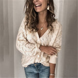 Stylish Crochet Hollow V-Neck Long-Sleeved Single-Row Button Cashmere Knitted Sweaters