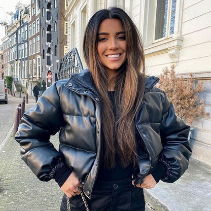 Thick Warm Short Black Pu Leather Coats