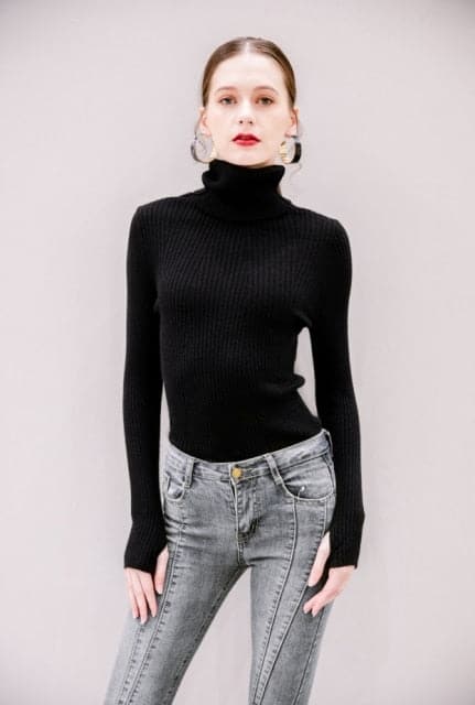 Korean Style Turtelneck Sweater Fashion Slim Casual Winter Sleeve Knitted Turtelneck Sweater Pull Femme Women's Clothing
