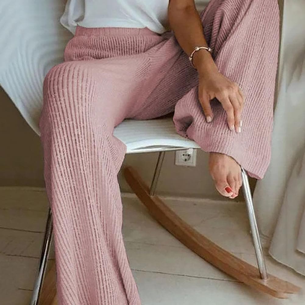 2023 Elegant Solid Ribbed Knitted Pants