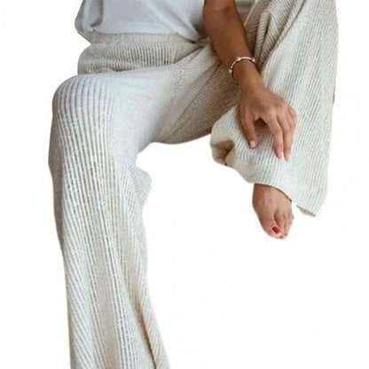2023 Elegant Solid Ribbed Knitted Pants