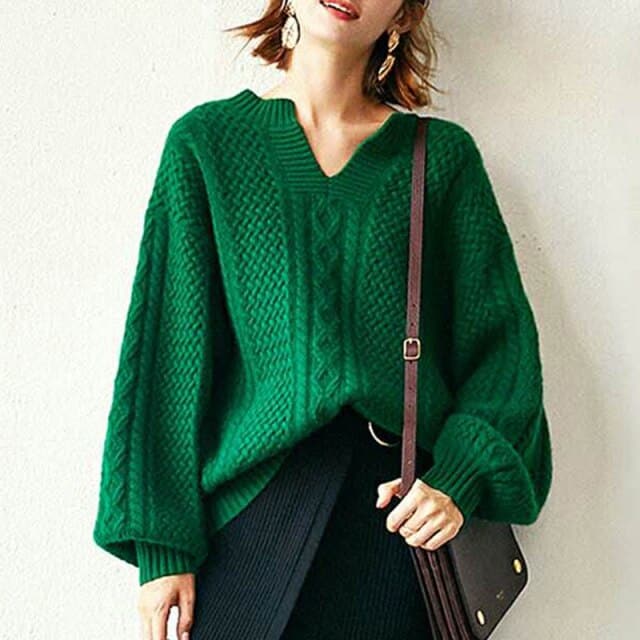 Green All-match Fashion Jumpers Autumn Winter New Women Casual Woolen Warmth Vintage Sweater Cashmere Female Basic Long Tops