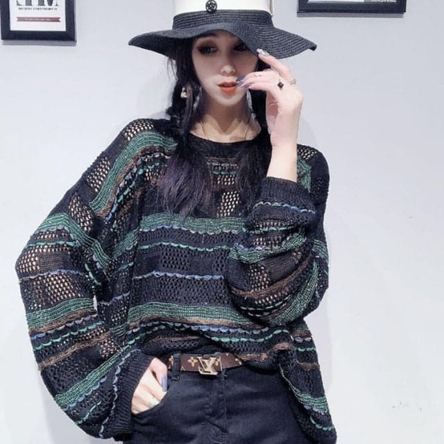2023 Striped New Korean Version of Loose Long-sleeved Sweater