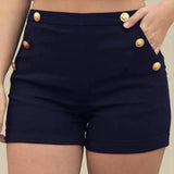 Plus Size Button Solid High waisted Elastic Shorts Pockets Bermuda Fashion High Quality Slim Shorts Women&#39;s Drop Shipping