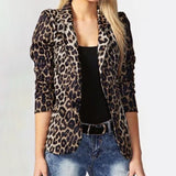 Women Fashion Leopard Lapel Coats