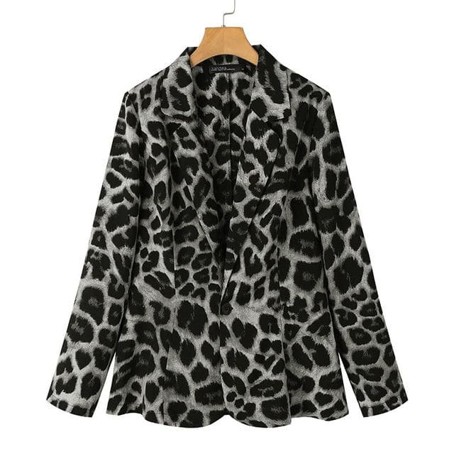 Women Fashion Leopard Lapel Coats