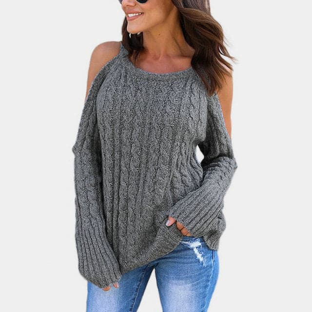 2023 New Knit Sweater Round Neck Long Sleeve Strapless Twist Sweater