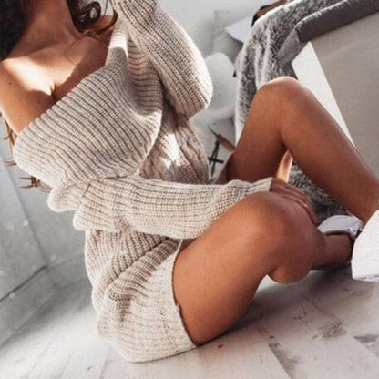 Women Ribbed Casual Knitted Sweater Dress