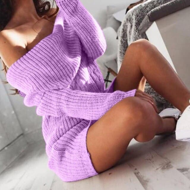 Women Ribbed Casual Knitted Sweater Dress