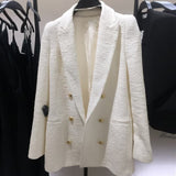 Women Vintage White Tweed Blazers Coat