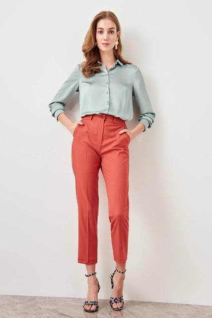 Pomegranate Flower Basic Casual Trouser Ankle Pencil Slim Fit Women's Pants Trouser Suits Woman Clothes